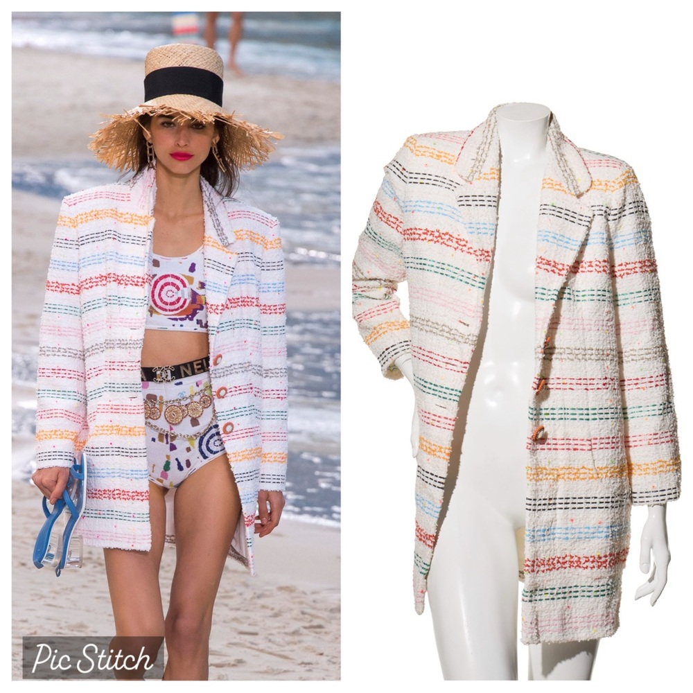 Chanel Rainbow Stripe Tweed Jacket-Dress Spring 2019 19P Size 36